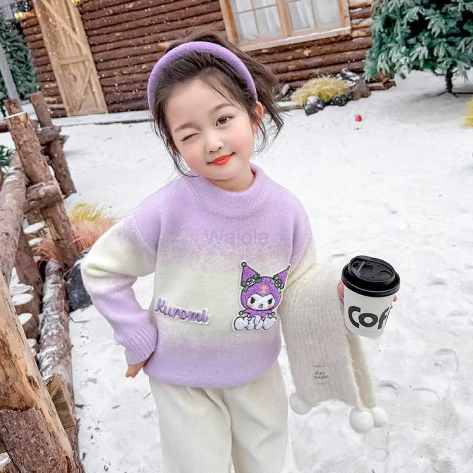 Sanrio Girls Cartoon Sweater New Autumn and Winter Childrens Winter Thickened Kuromi Baby Girls Winter Knitted Bottoming Shirt H251105