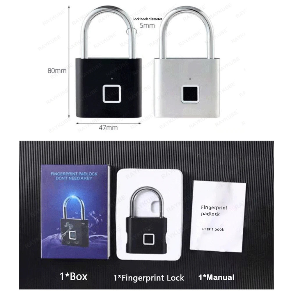 RAYKUBE P2 Smart Fingerprint Padlock Waterproof Zinc Alloy Biometric Padlocks With Buit-in Rechargeable Battery 250402