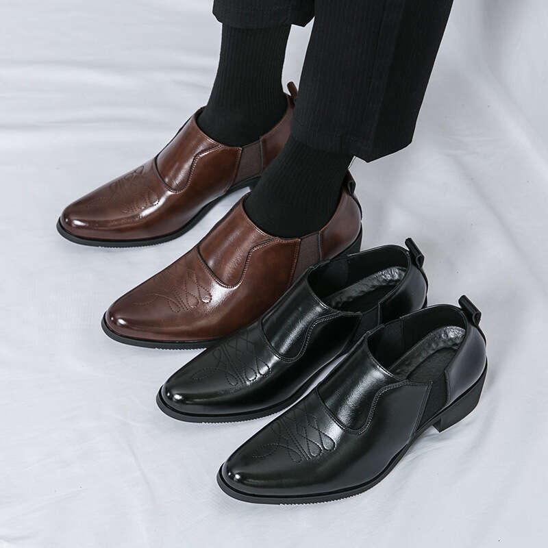 Men's oversized new fashionable men's business dress groom's wedding shoes, thick soled high rise leather shoes