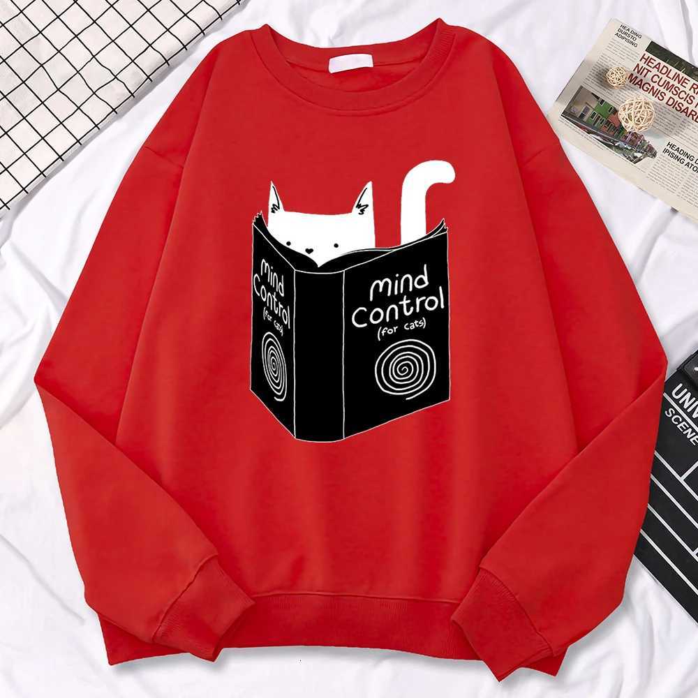 Autumn Winter Women Pullover Cats Mind Control Book Printing Hoodie Loose Comfortable Sweatshirt Fleece All-Math Female ClothesT251105