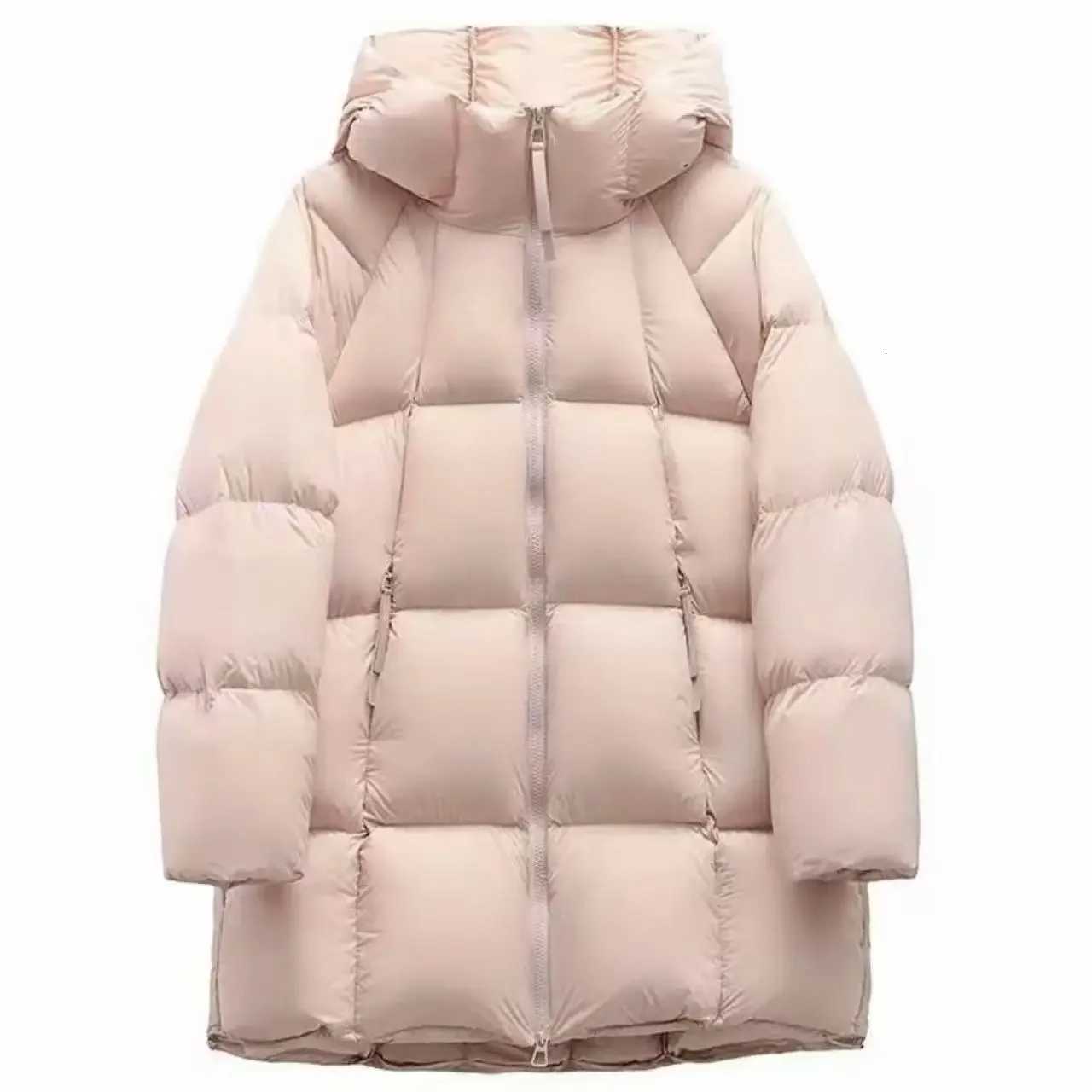 2025 Korean Puff Womens Down Cotton Jacket Loose Parkas Medium Long Cotton Padded Outerwear Hooded Ladies Winter ParkasT251105