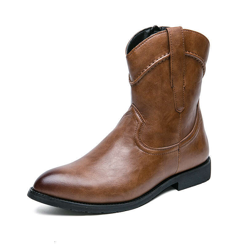 Large Western style cowboy knight pointed leather boots, sizes 38-48, autumn and winter low heeled men's boots