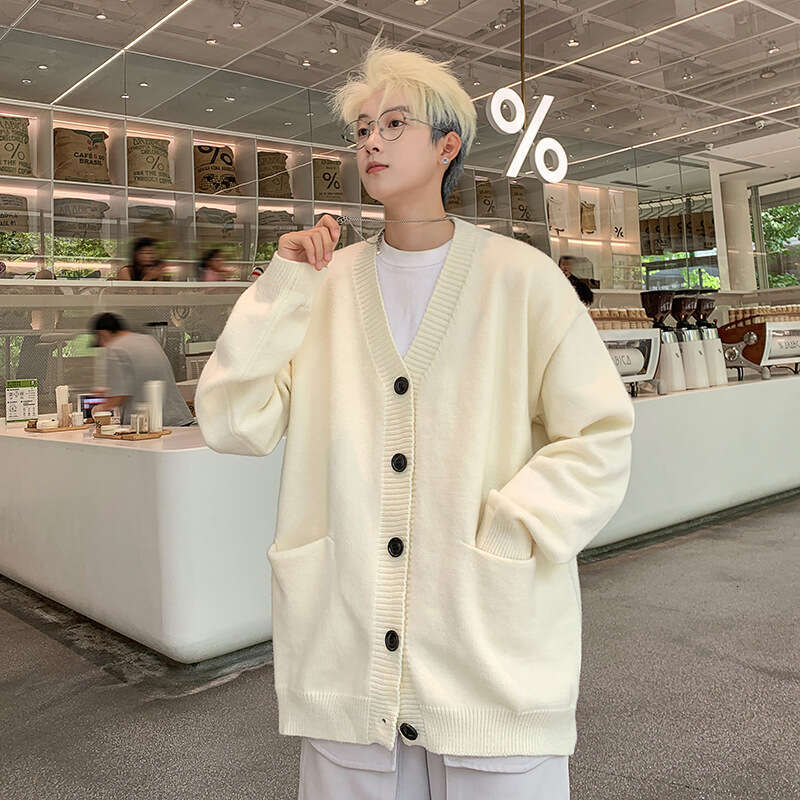 Fashion Autumn Winter Knitted Cardigan Jacket For Men, Lazy Style, High-End Feel, Korean Style V-Neck Sweater, Trendy Knitwear B5