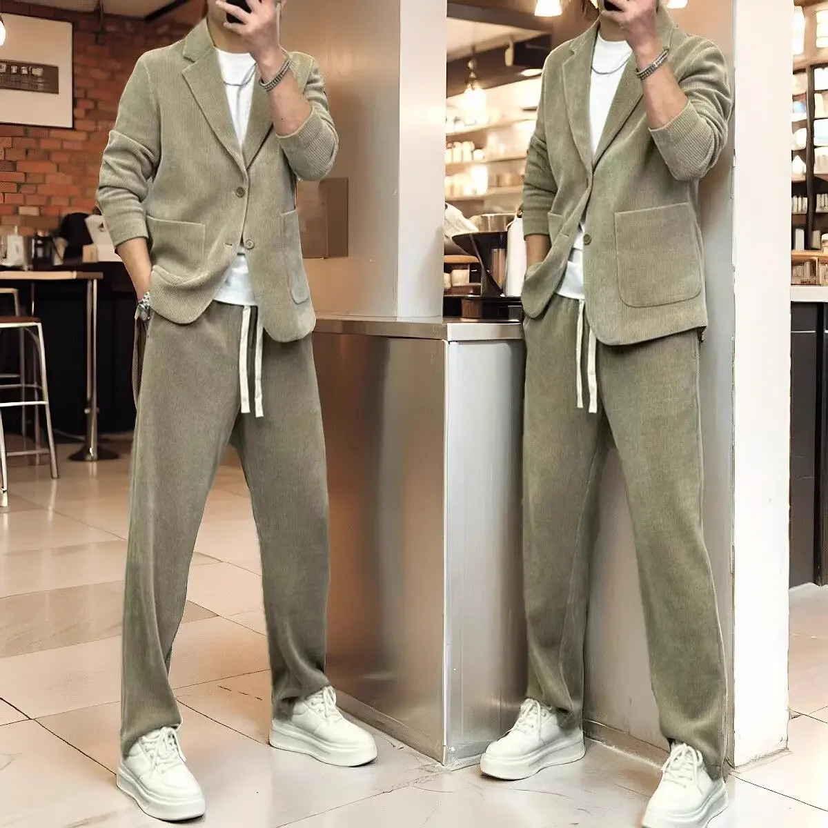Full Suit for Men Big Size Blazer Business 2 Piece Outfit Set Man Apricot Gentleman Casual Trends Costumes Fashion Pants In 251105