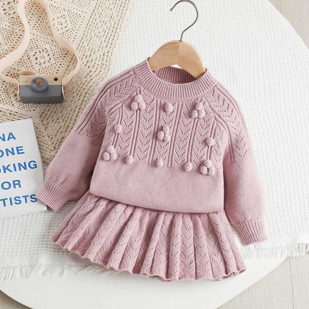 LILIGIRL New Autumn Children Sweater Set Hollow Knitting Girls Knitwear Skirt Korean Version Loose Kids Outfit 2PCS 9M-5T Y251105