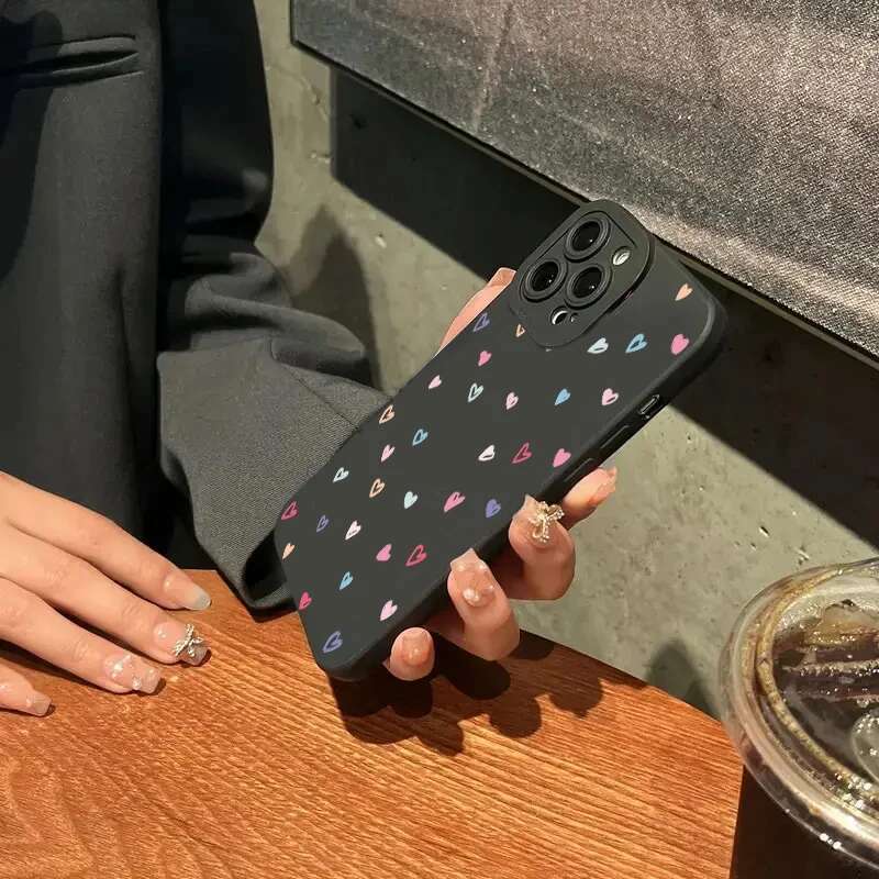 Colorful Small Love Heart Silicone Soft Phone Case For iPhone 15 16 Pro Max 11 12 13 14 XS XR X SE 7 8 Plus 16E Shockproof Cover