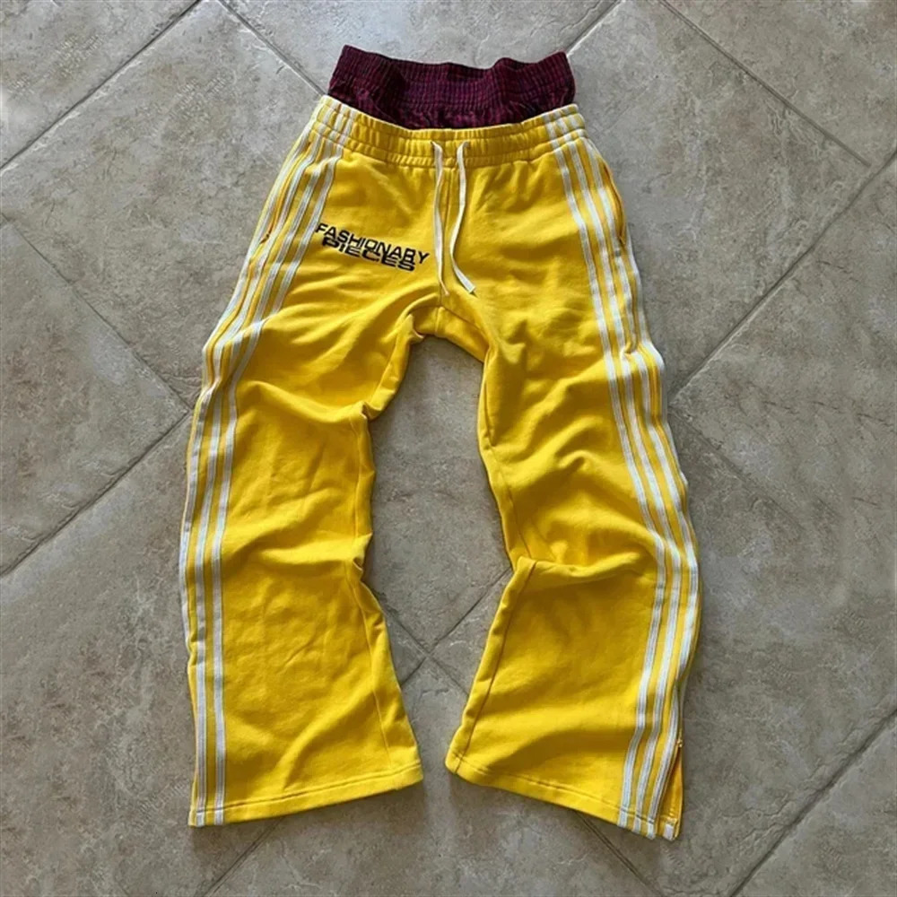 Y2K Mens Fashion Single Stripe Casual Pants Retro Harajuku Hip Hop Sports Pants Loose Straight Pants High Waist Loose 250402