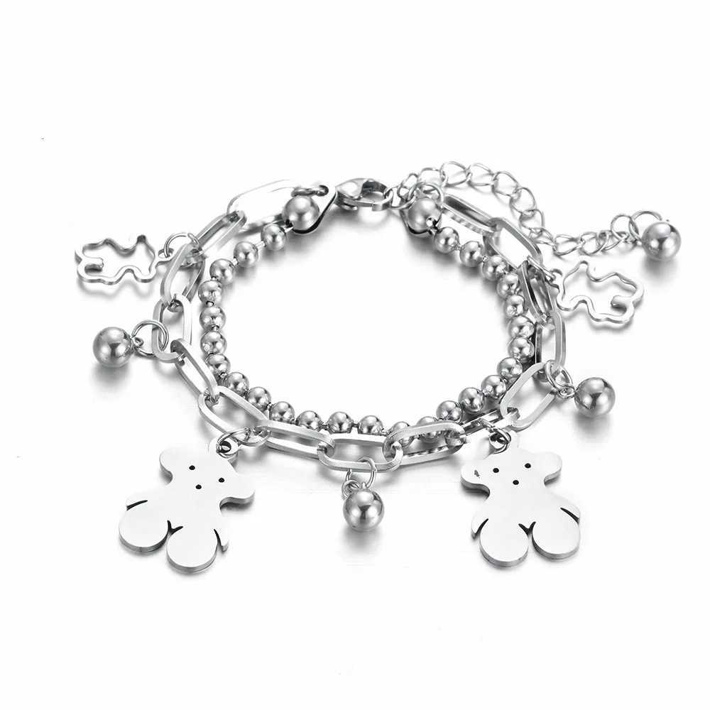 New Titanium steel non-fading Bear bracelet Hip-hop 18K gold-plated women Charm BraceletXJ251105