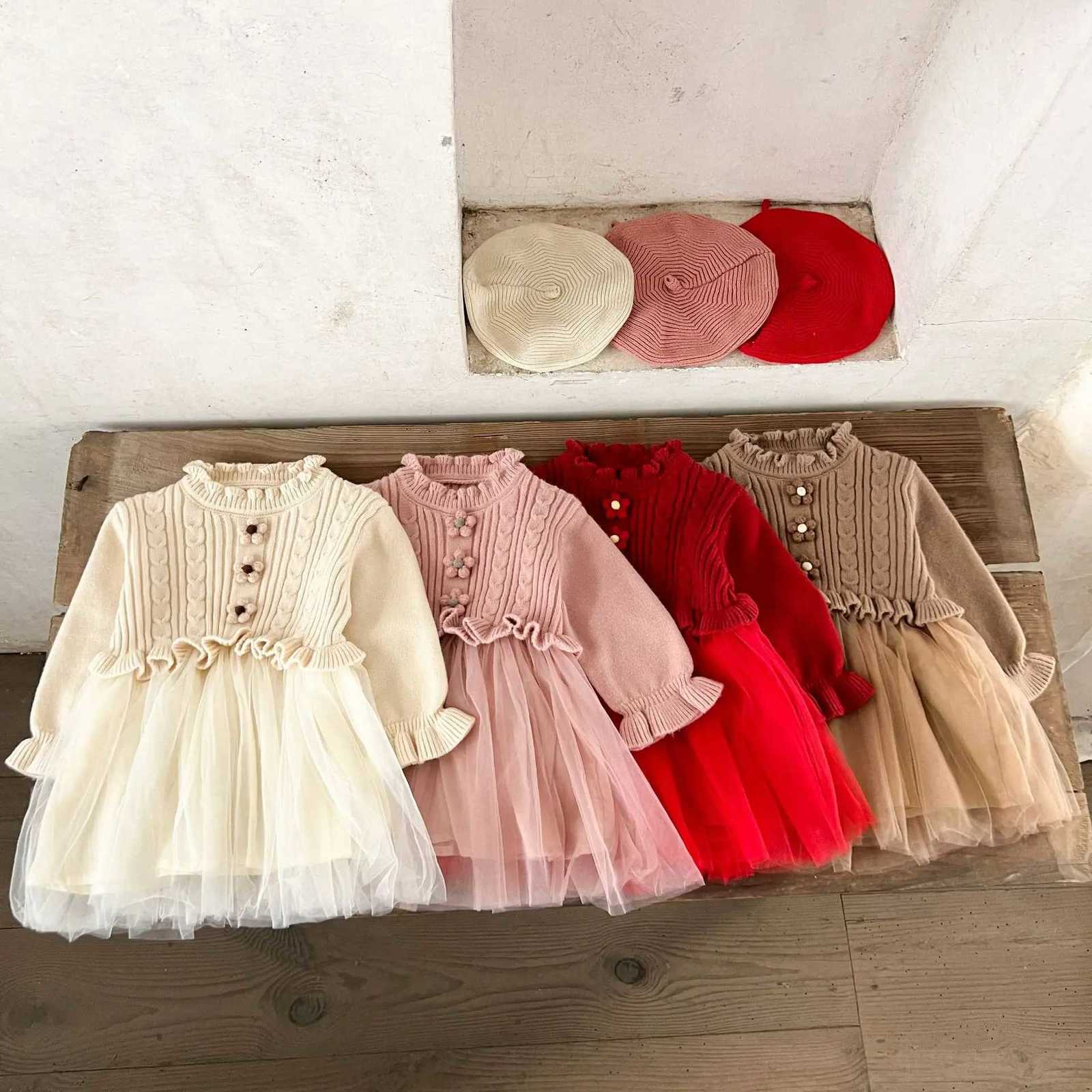 Ins Korean Version of Girls Baby Pure Cotton Woolen Mesh Dress Autumn and Winter Sweaters for Children Princess Dress Y251105