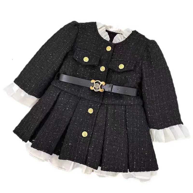 2025 Fall Winter Girls Fleece-Lined Dress Plush Cotton Padded Party Dress Chic Tweed A-Line Outfit Warm Elegant Toddler Gown Y251105