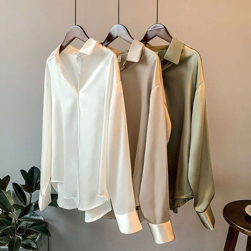 Long Sleeve Satin Shirt For Women, Unique Design, Spring/Summer , Sun Protection, Versatile, Draped, Vintage Hong Kong Style Blouse B5