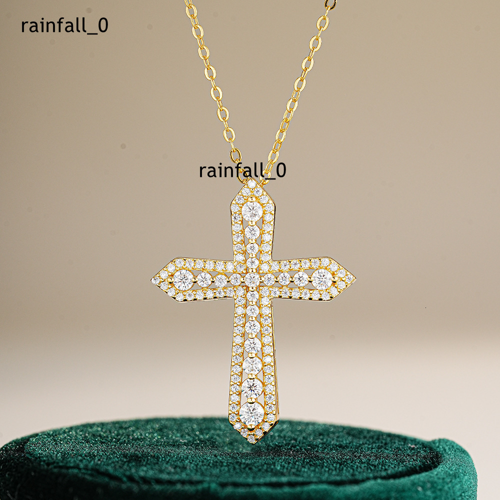 Hip Hop Diamond Moissanite Cross Necklace for Women S925 Sterling Silver Real 14K 18K Gold Plated Necklace Pass Diamond Tester