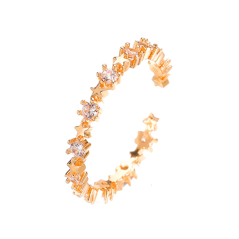 Korean Version New Simple Five-Pointed Sweet Open Copper Inlaid Zircon Index Finger Fresh Star Ring