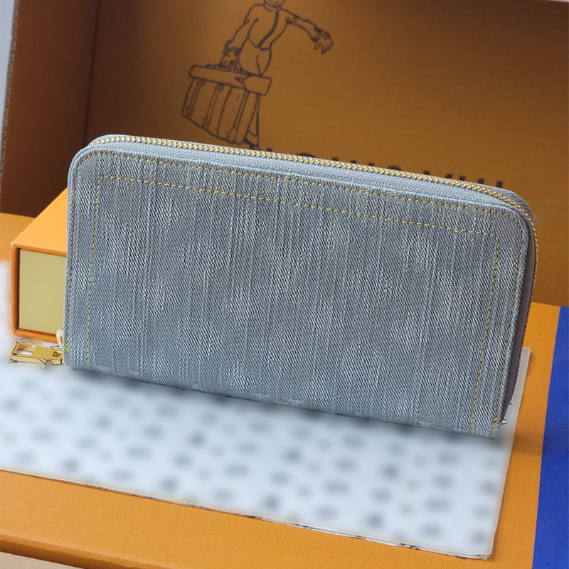 Denim zippy wallet luxury designer long wallets mens leather high quality classic letters coin purse case card holder designer purse Grey zipper Clutch Bag With Box