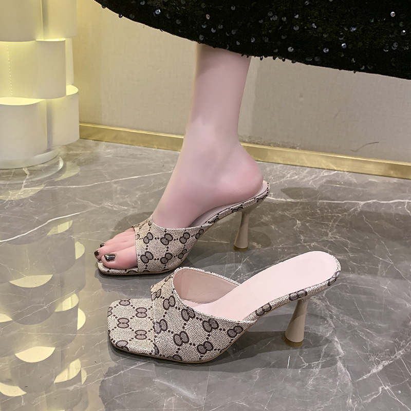 designer shoes 2025 new Women's printed high-heeled sandals Women's large-size peep-toe open-toe stiletto sandals with design