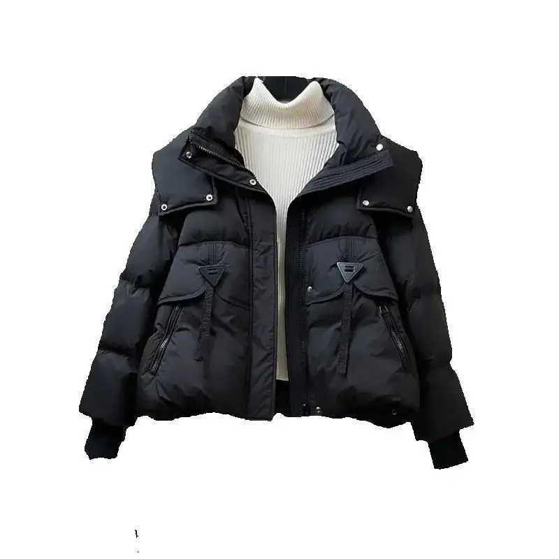 Hooded Short Solid Color Down Cotton-Padded Jacket Coat Ladies 2024 Winter New Warm Ladies Coat Loose Bread Clothing TideT251105