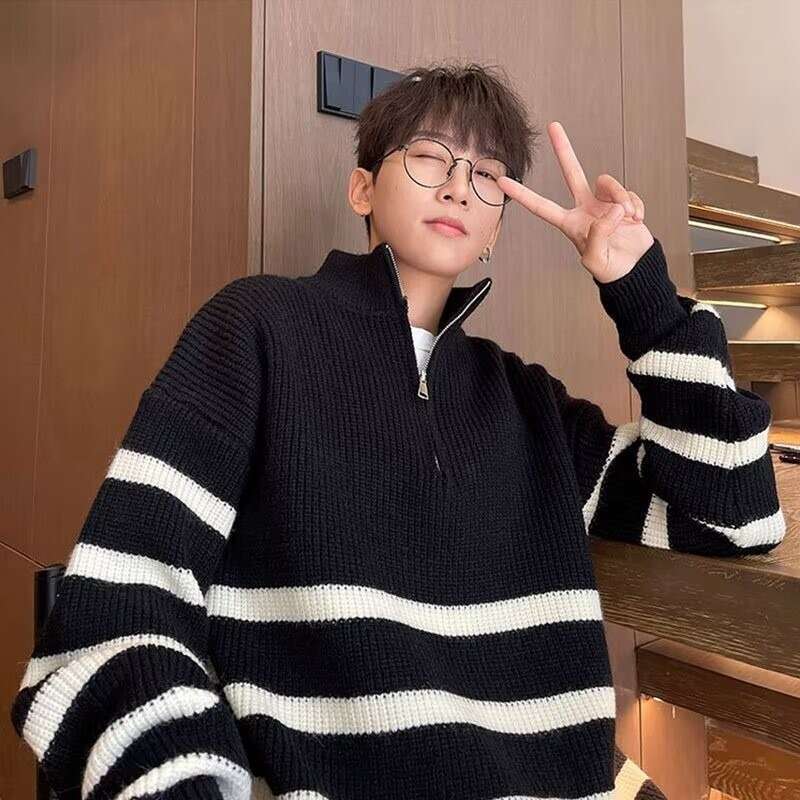 Fashion Niche Trendy American High Street Cardigan Sweater Unisex Lazy Style Retro Knitted Top B5