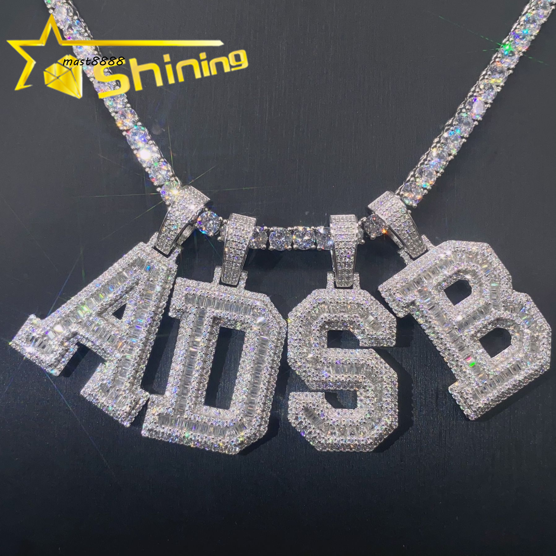 Pass Diamond Tester Custom S925 Sterling Silver Micro Pave Hip Hop Iced Out Vvs Moissanite Diamond Letter Pendant