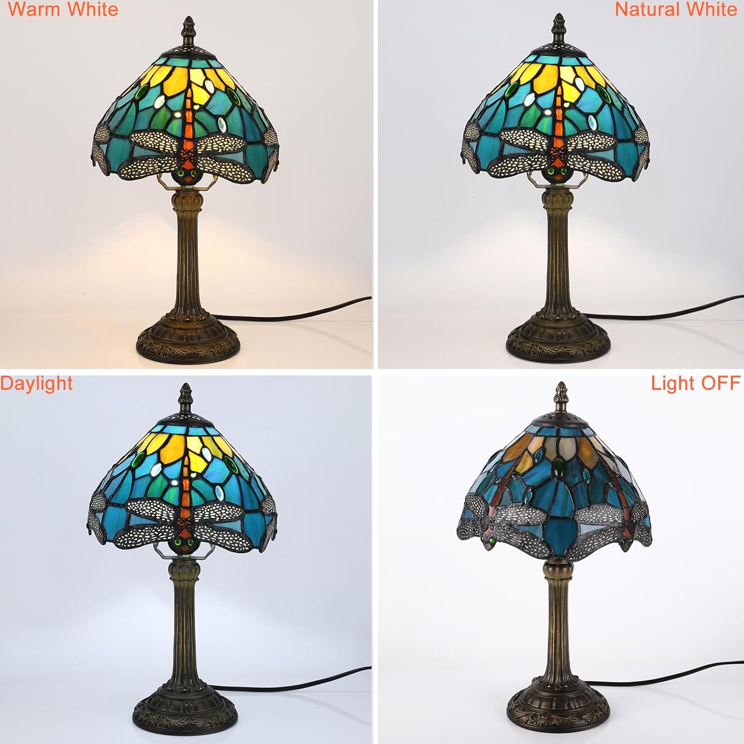 8 inch Tiffany Style Stained Glass Bedside desk table Lamp for Bedroom and hotel coffee bar restaurant