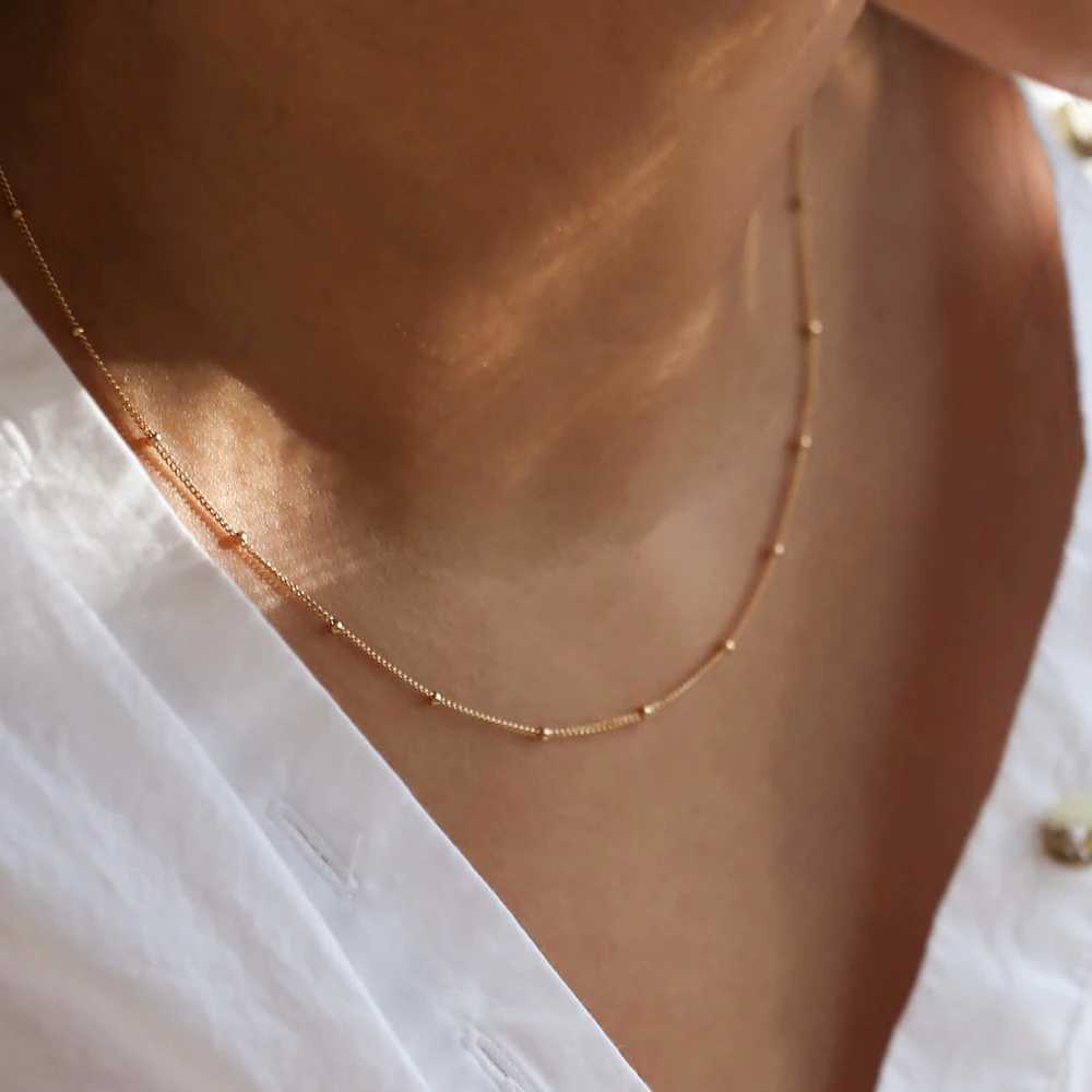 SUNIBI Stainless Steel Chain Necklace for Women Gold Color Thin Choker Bead Chain Necklace Jewelry Wholesale DropshippingW251105