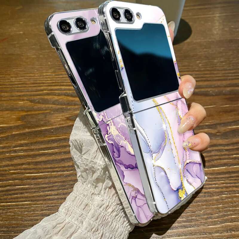 Marble Pattern Transparent Phone Case Galaxy Flip 6 5 4 3 Clear Hard Folding Cover For Samsung Z Flip6 Flip5 Flip4