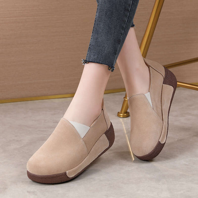 Large thick sole height increasing rocking 35-41 sponge cake with suede plus large size cowhide mother shoes