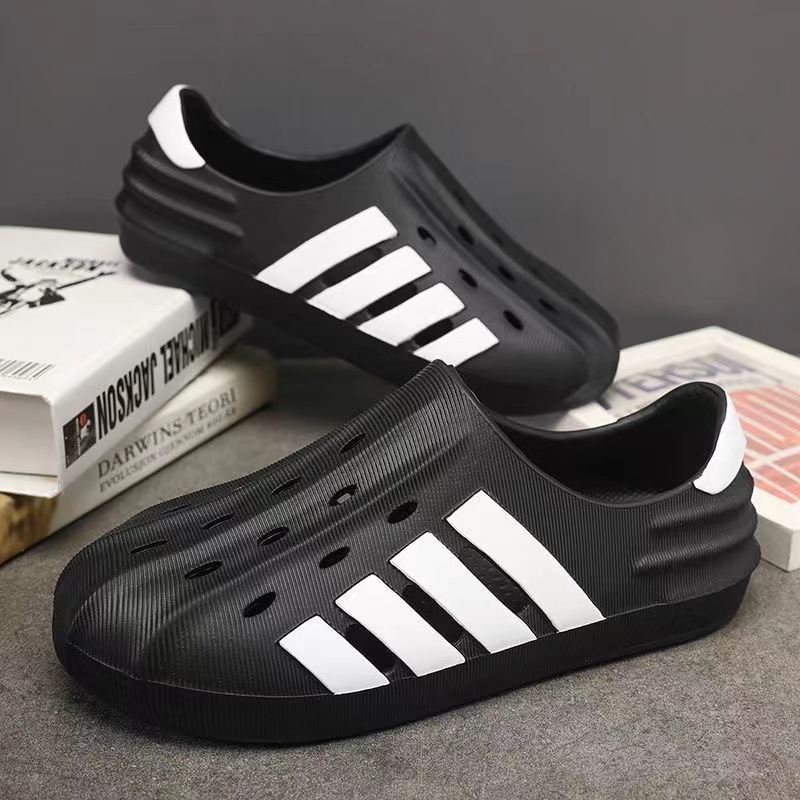 2025 spring and summer new slippers wear sports large size beach sandals unisex hollow breathable slippers black and white Limited time sale