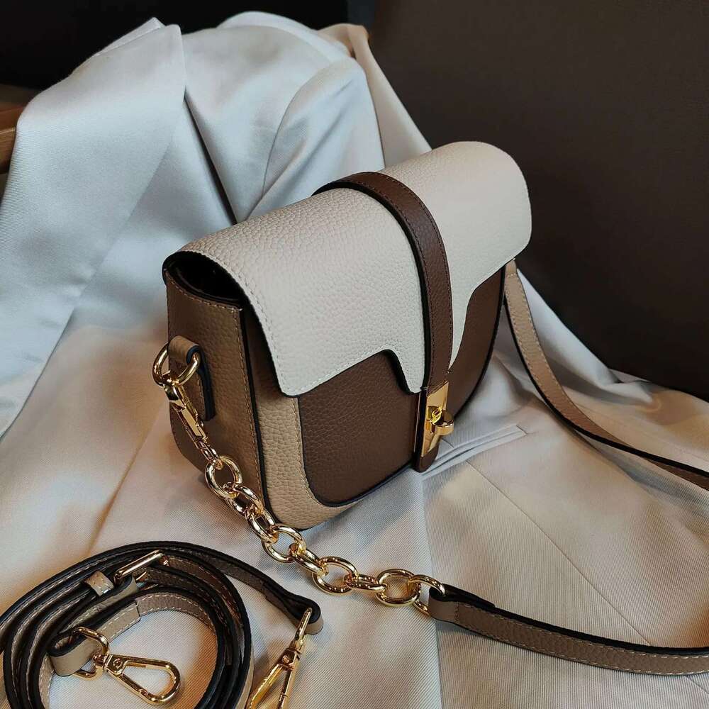 New 2025 Designer Hit-Color England Style Saddle Small First Layer Cowhide Leather Women Shoulder Crossbody Bag