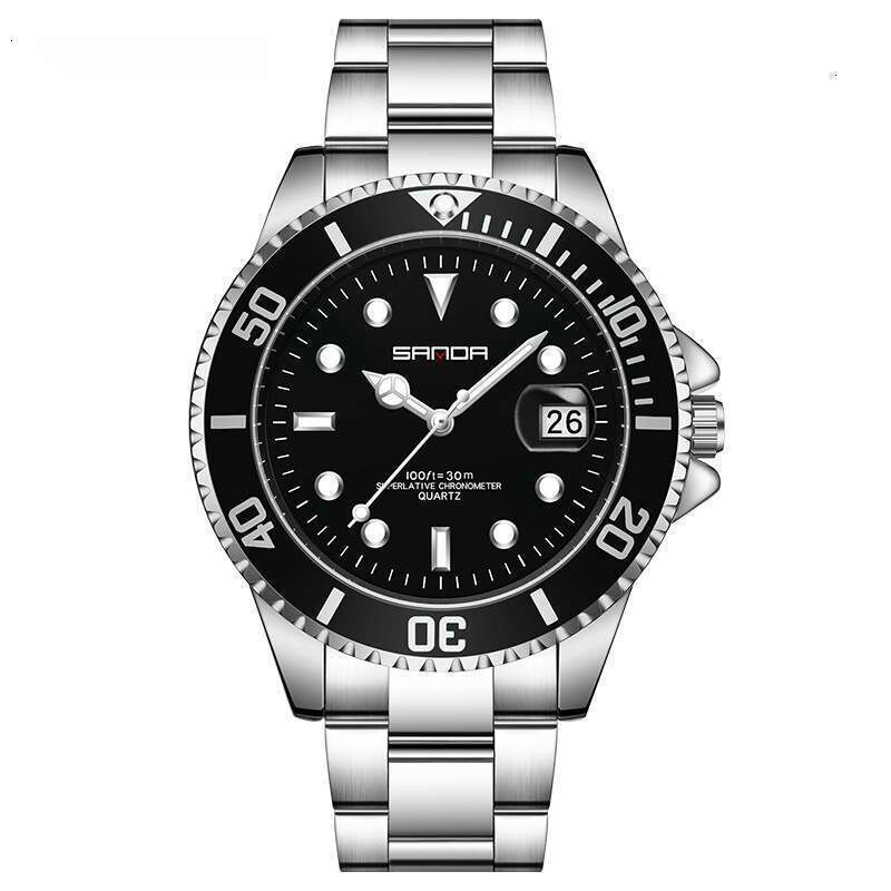 DHwatches Sanda New Steel Band Calendar Quartz Watch Simple Personality Green Water Ghost Men's Wristwatch