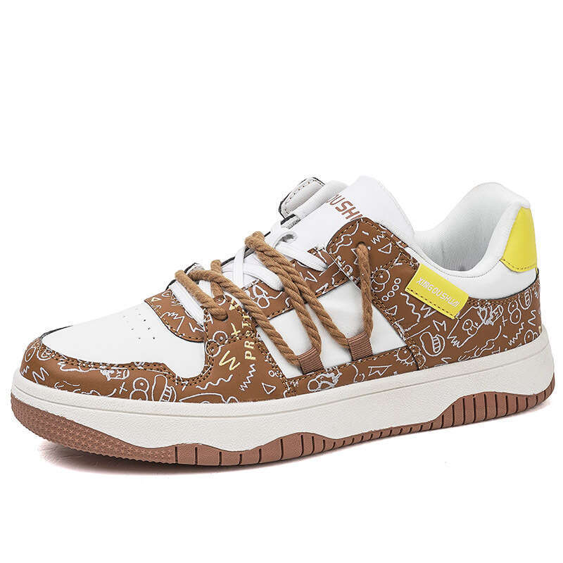 Large sized student color blocked board low cut lace up casual white shoes, Korean version leather face trendy single shoes H22