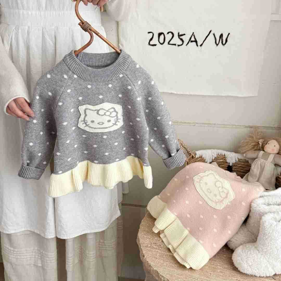 Sanrio Girls Sweater Autumn Winter 2025 New Fashionable Baby KT Cat Tassel Childrens Autumn Knitted Sweater Inner Wear Yarn H251105