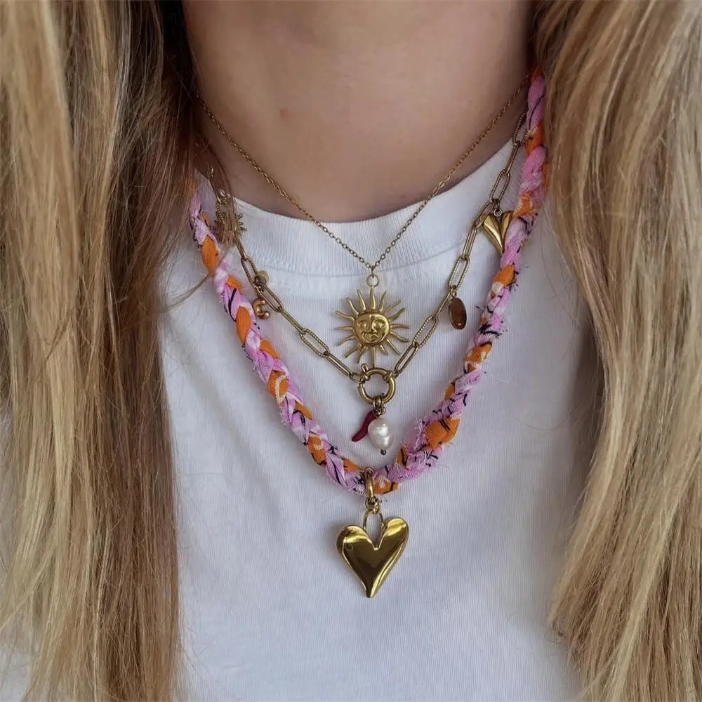 Geometric stainless steel heartshaped Bandana trendy necklace Summer Beach Vocation Jewelry 251031