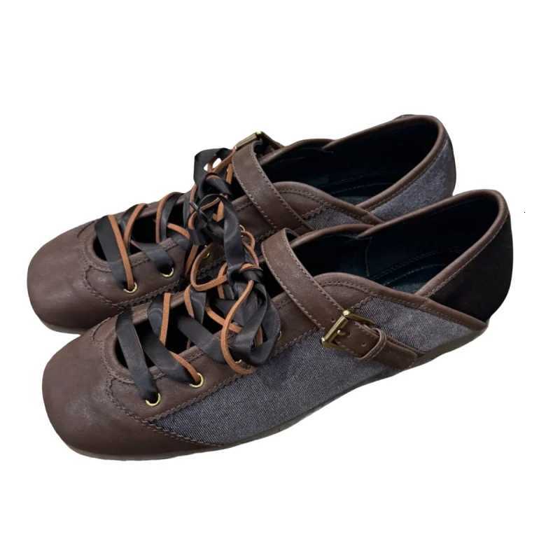 2025 New Spring Mary Jane Cross Strap Flats Shoes Wen Fion Elegant Round Toe Ladies Cfort Soft Sole Balleri Shoes Y251105