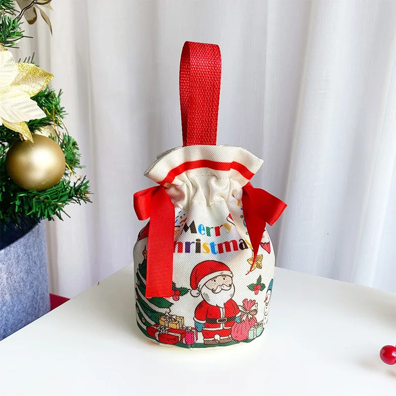 Christmas Drawstring Gift Bag Reusable Canvas Santa Claus Candy Gift Bag Party Christmas Gift Decoration Bags 251104