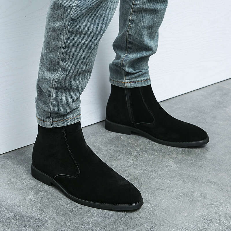 Large size suede Chelsea sizes 38-46, British high top denim for men, zippered leather boots
