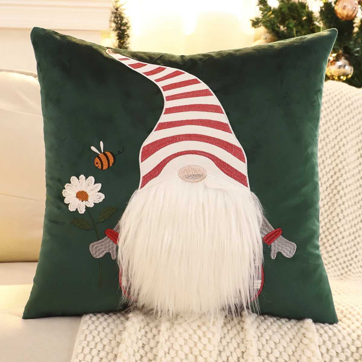 1 PC Christmas Gnome Throw Pillow Cover Winter Plush Embroidery Christmas Decoration Living Room Y251105