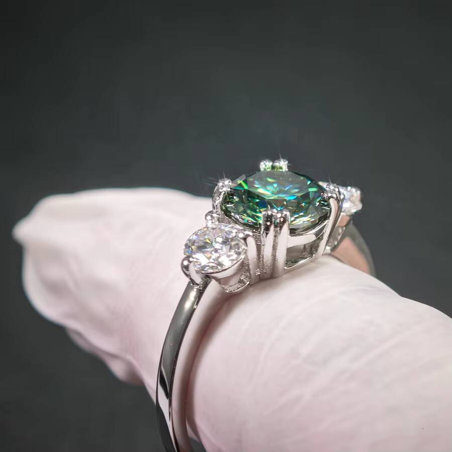 Classic Trendy Three Stone Ring High Quality Rhodium Plated GRA 925 Silver Cushion VVS Moissanite for Women Men Engagement Gift