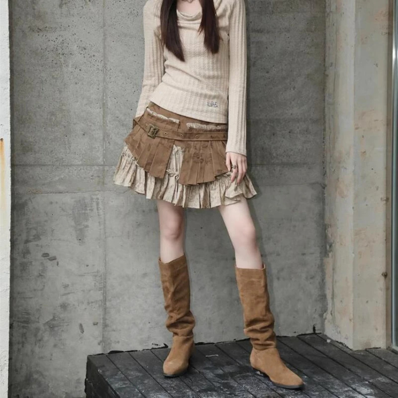 wilderness style street fashion retro heavy industry embossed two-piece pleated womens Gothic skirt 250402