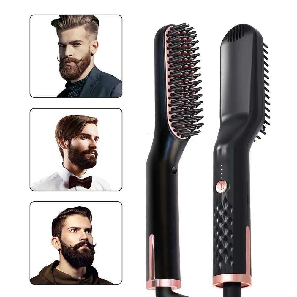 Electric Men's Hair Beard Straightener Styler Straightening Brush Smart Comb Iron Ceramic Women's Rotary Hairbrush Styling Tool Xiusiyuan251