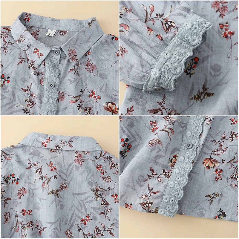 Chinese Style Womens Blouses Spring/summer Prints Women Shirts Loose Long Sleeves Korean Top Cotton Linen Clothing Sales 250402