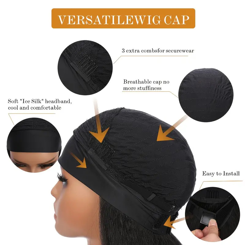 Natural Brown Gold Ombre Wig - Long Straight Synthetic Fiber with Adjustable Band for Comfort