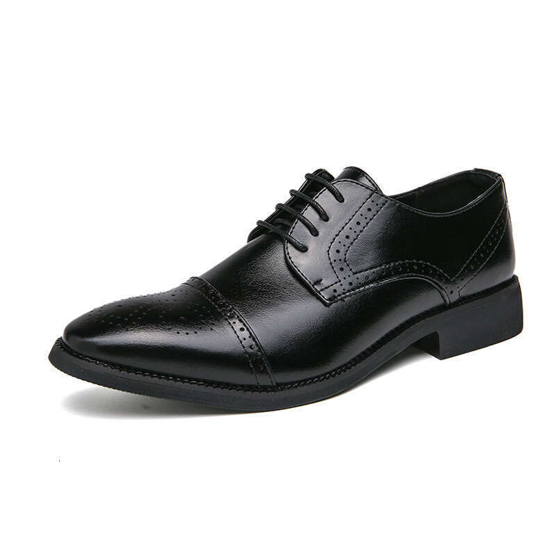 Large Business Dress Black Lace up Carved Triple Joint 38-46 Office Leather Shoes Men's