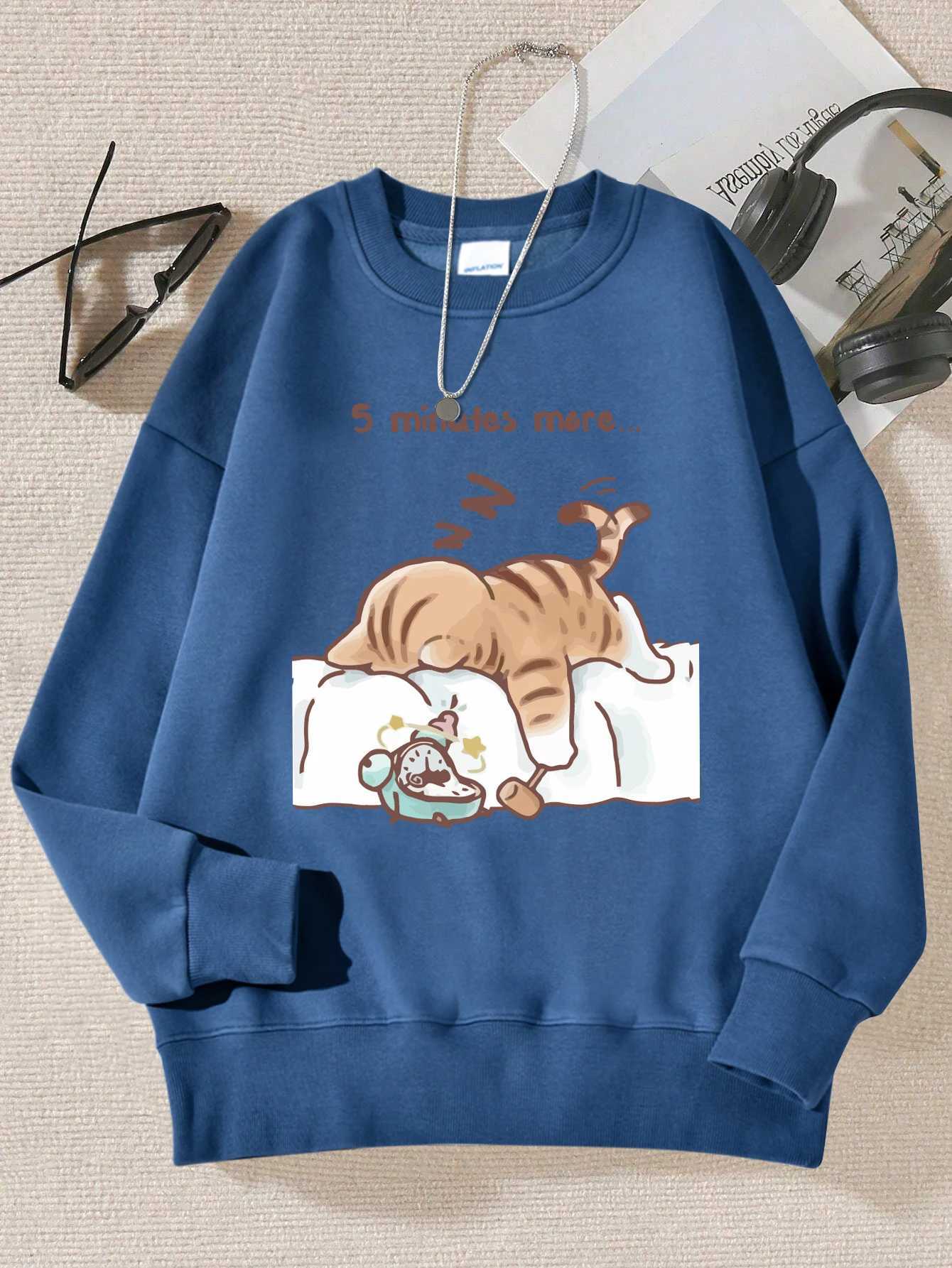 The Cat That Always Wants To Sleep Pattern Printed Hooded Women Simple Warm Autumn Sweatshirt Street Casual Unisex PulloversT251105