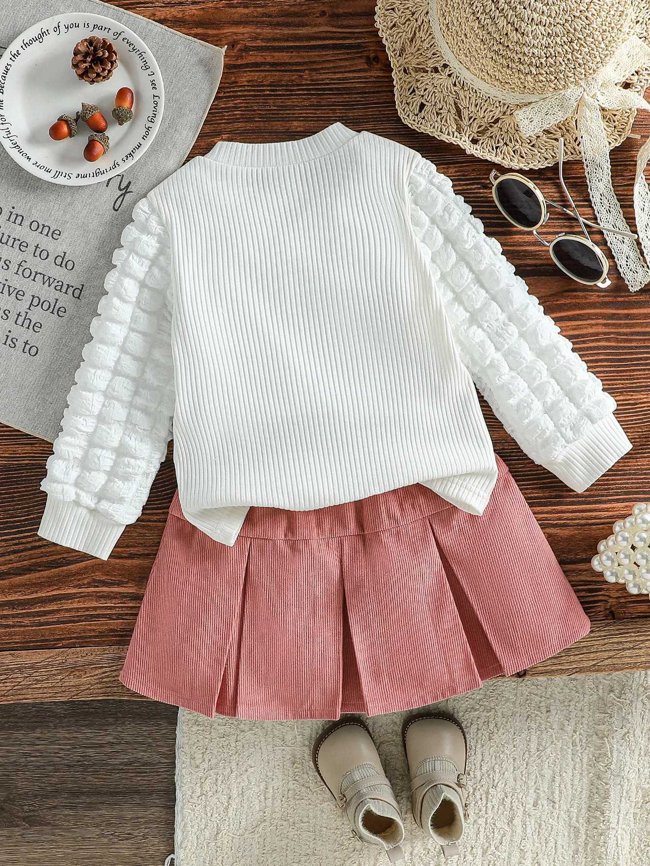 2PCS Children Spring Autumn New Style For Kids Girls 1-6Y Sweet Bubble Sleeve With Heart Top Short Skirt With Bow Clothes Set Y251105