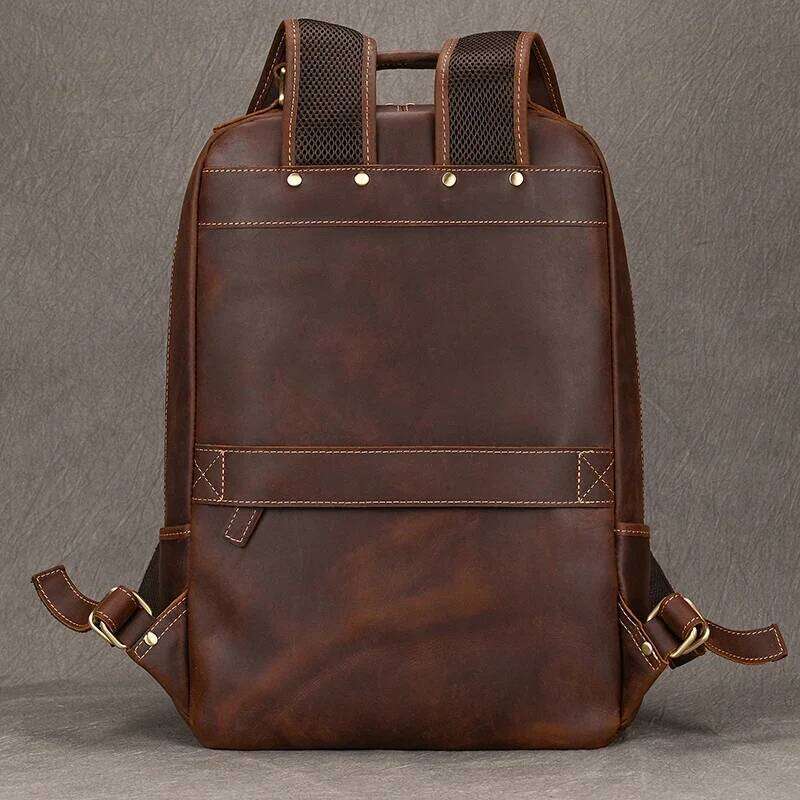 Fashion Designer Vintage Style Crazy Horse Travel Backpack Genuine Leather Computer Bag Men High Quality