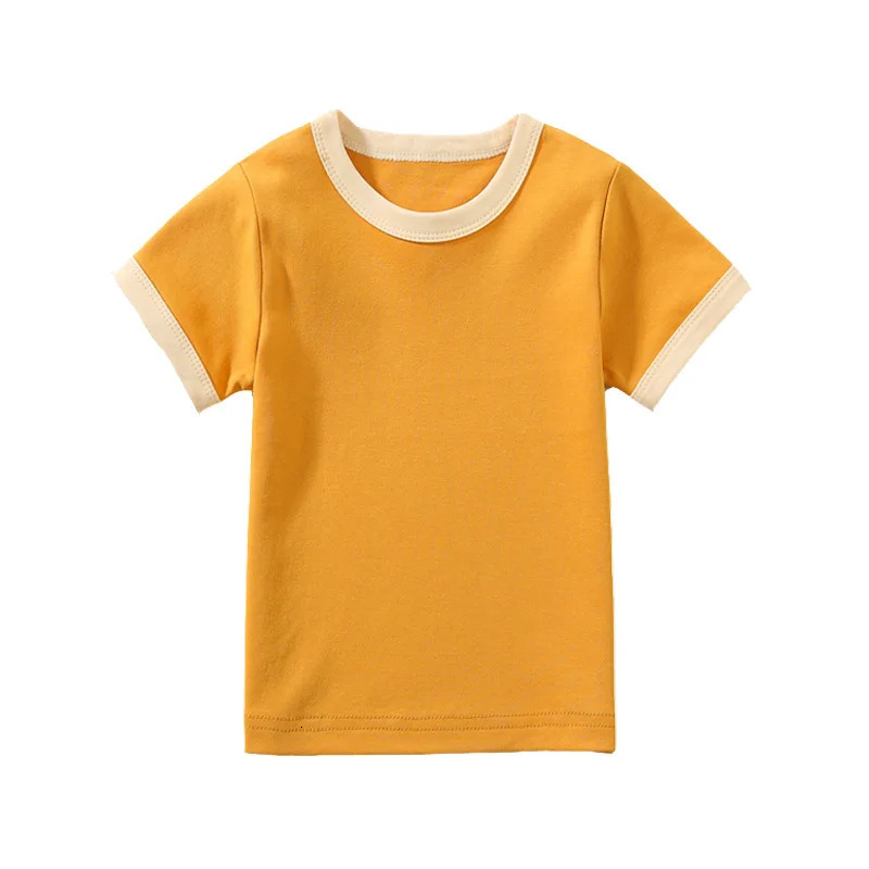 100 pure cotton mini childrens summer short sleeved Tshirt boys and girls color matching soft comfortable top casual 250325