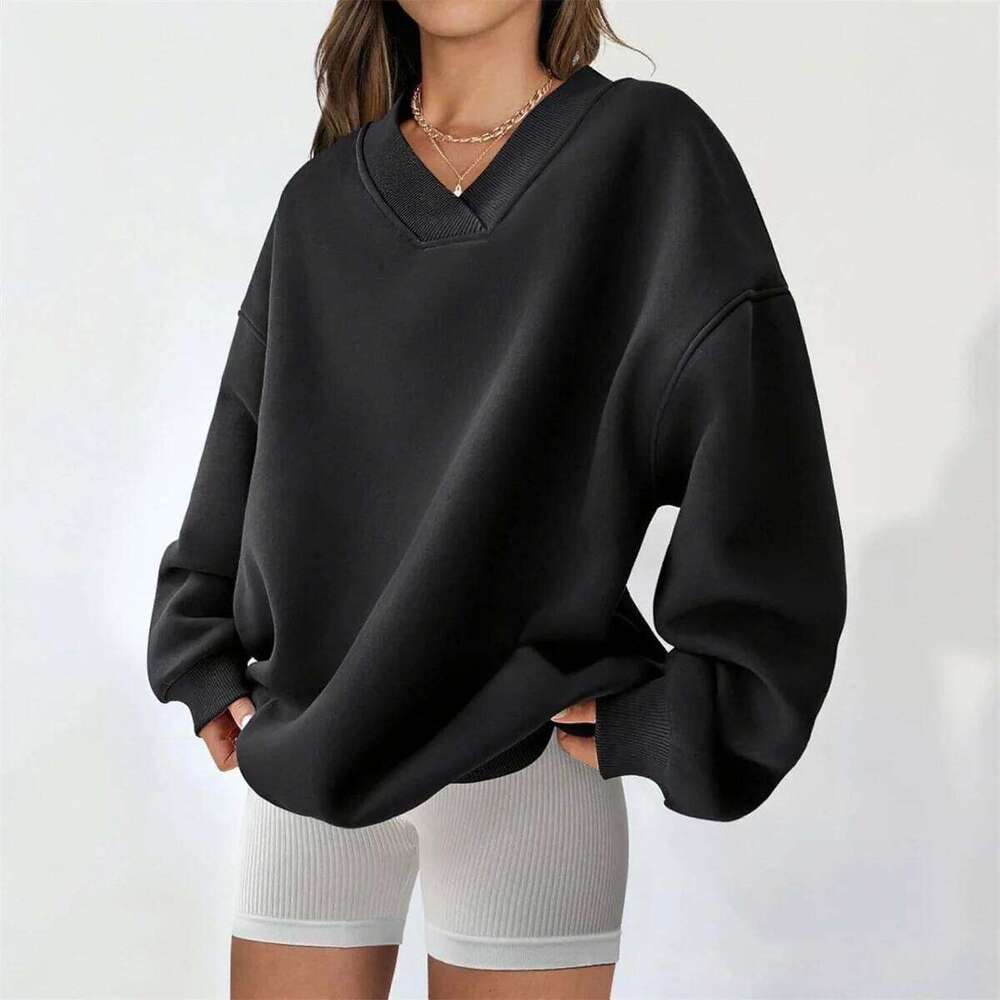 Loose V Neck Sweatshirts Women 2026 Autumn Winter New In Solid Tops Fashion Long Sleeve Haruke Hoodie Casual Streetwear