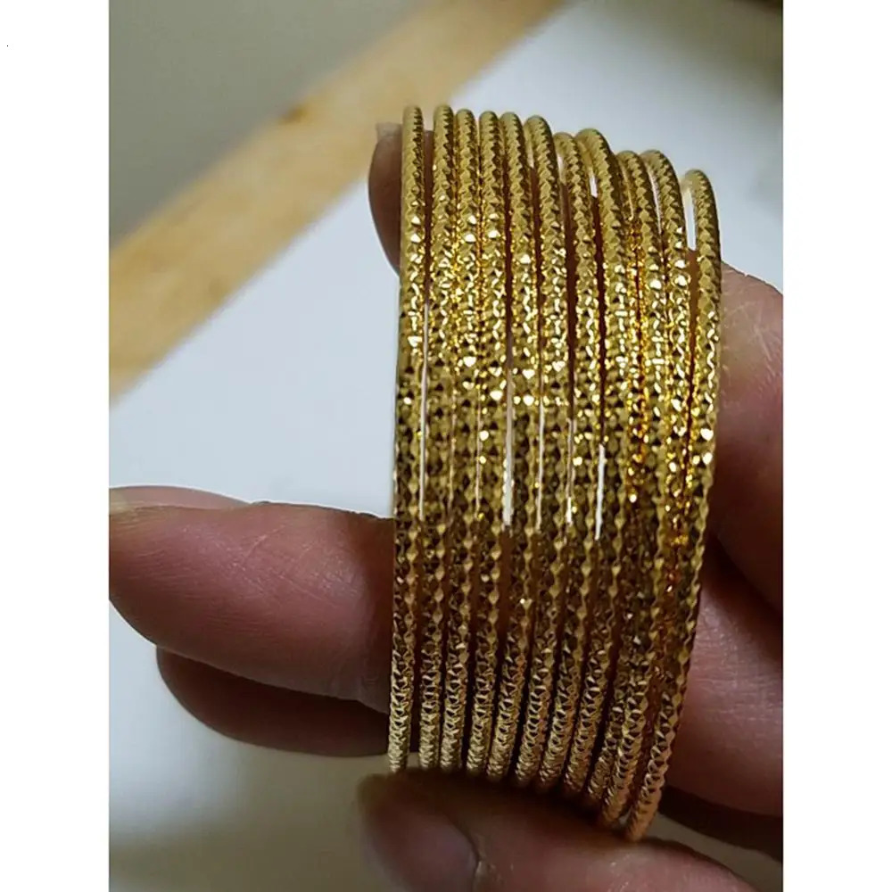 24k 612Pcs Girl Gold Color Dubai Bangles Kids Ethiopian Bracelet Africa Jewelry Bracelet Gift Bangles 6cm Inside Diameter 251031