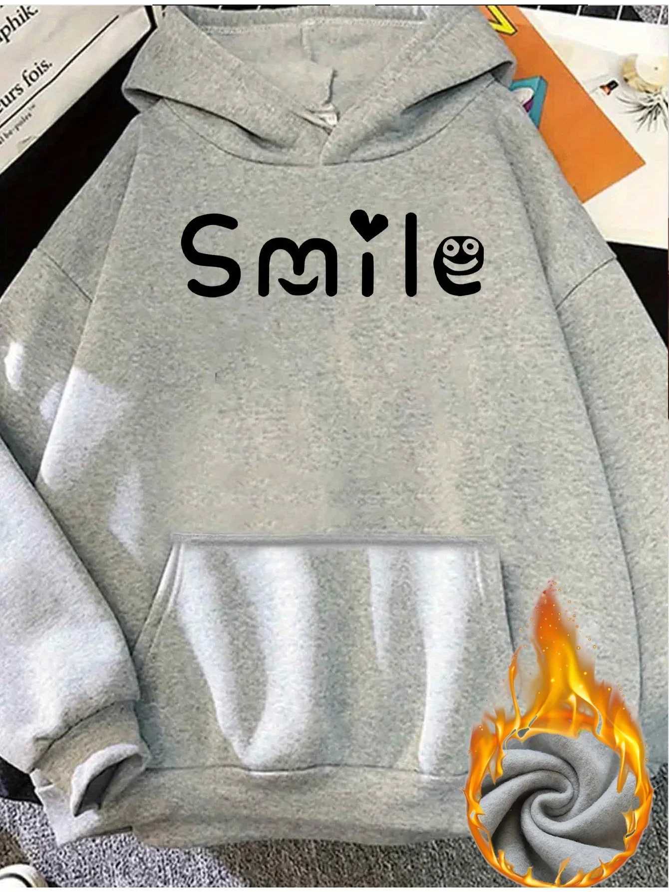 2025 Autumn and Winter Womens Casual Smile Pattern Hoodie Comfortable Hooded Sweatshirt Comfortable Pattern Pullover Y2K TopT251105