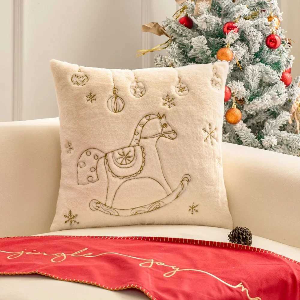 Simple Pillow Case Hristmas Solid Color Embroidery Pillow Cover Modern Simplicity Skin Friendly Joyful Celebration 1pcs Cases Y251105